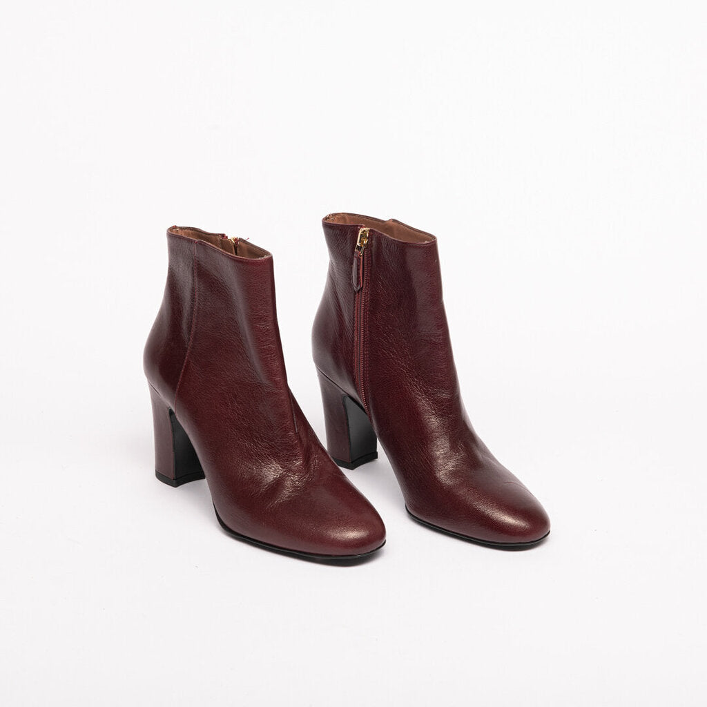 Red Leather Heeled Ankle Boot