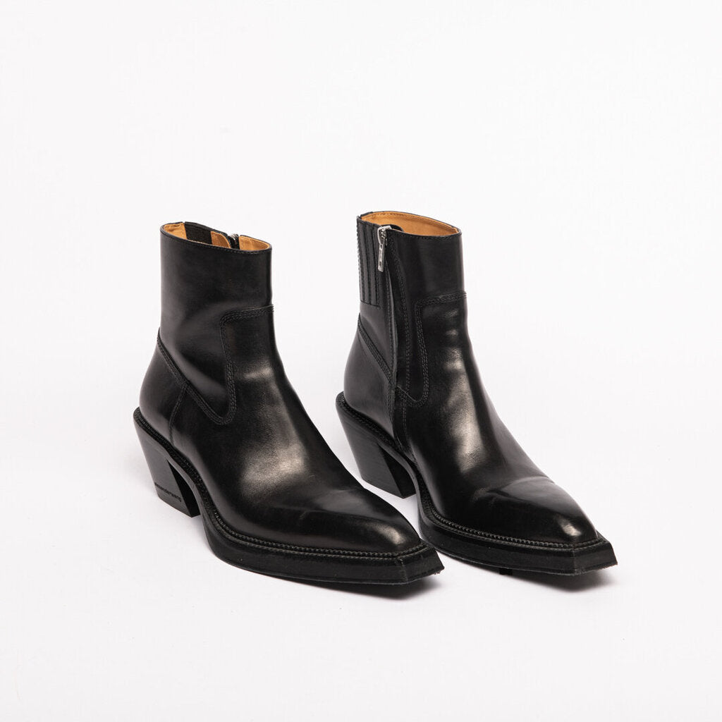 Black Leather Square-Toe Boots