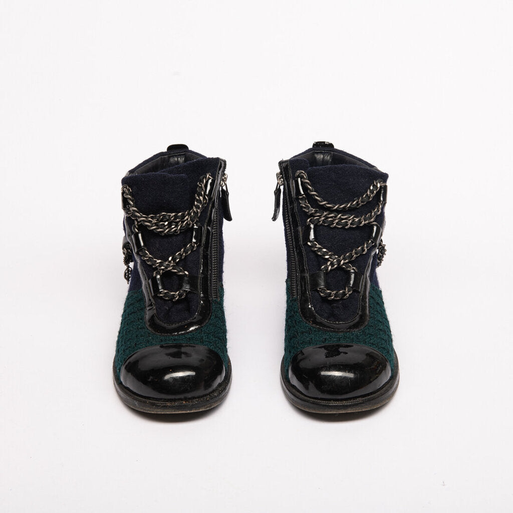 Green/Blue Tweed Chain Boot (As Is)