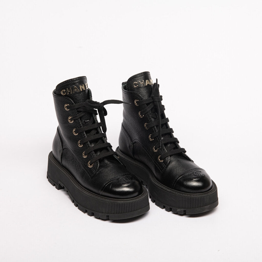 Chanel Black Lace Up Combat Boots (est 1800)