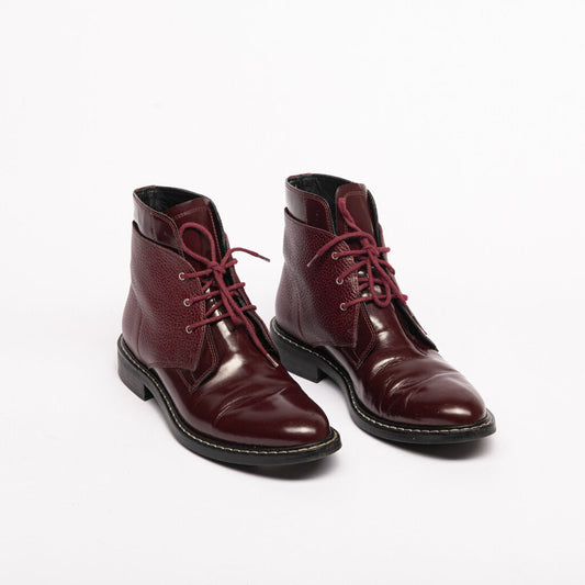 Red Leather Lace Up Ankle Boot