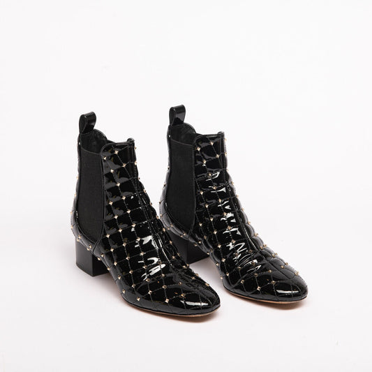 Valentino Black Patent Leather Gold Rockstud Booties