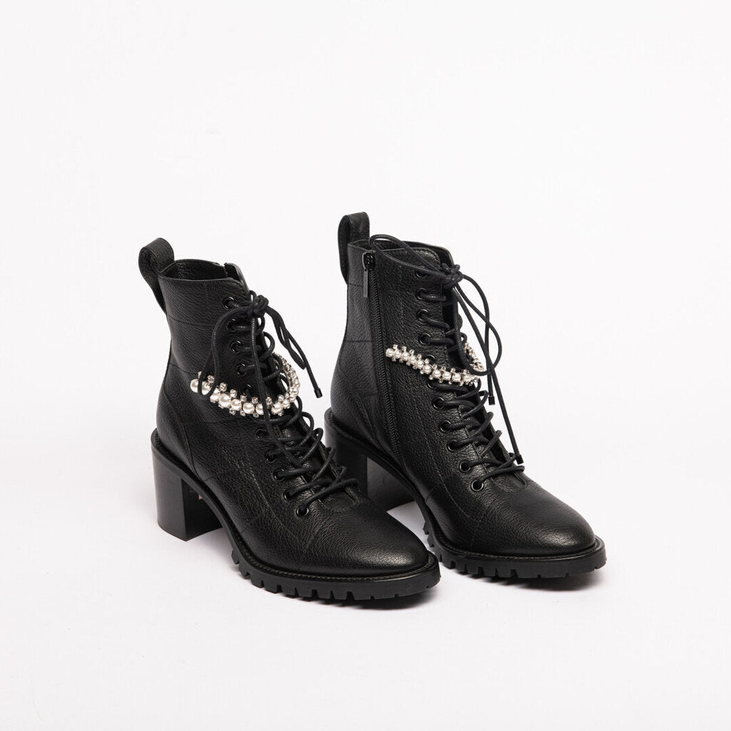Rhinestone & Pearl Leather Ankle Boot