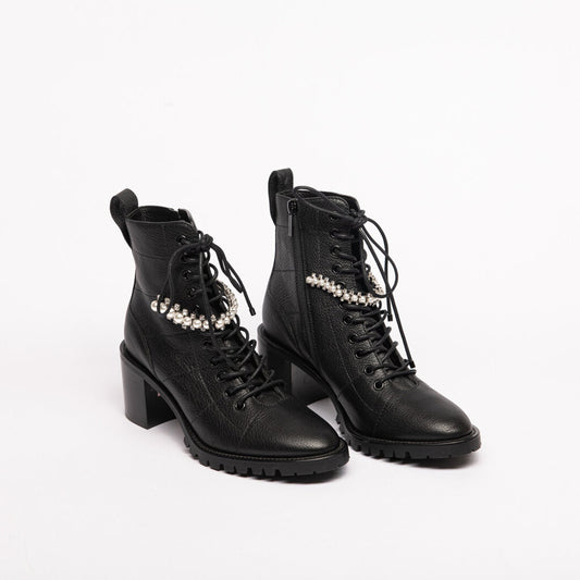 Rhinestone & Pearl Leather Ankle Boot