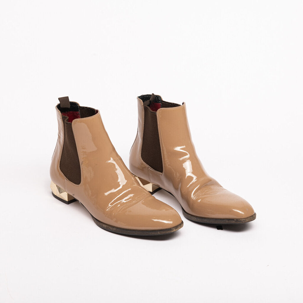 Taupe Patent Rockstud Boots