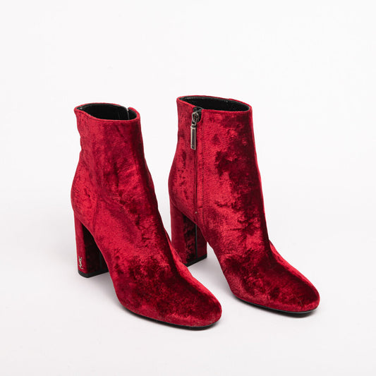 Saint Laurent Burgundy Velvet Ankle Boot