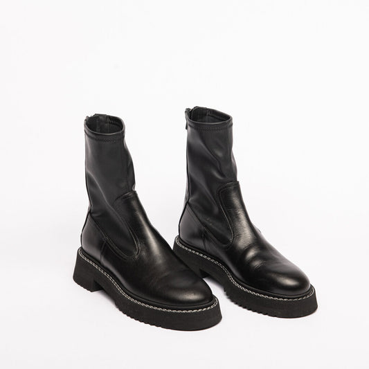 Labucq Black Leather Zip Up Combat Boots