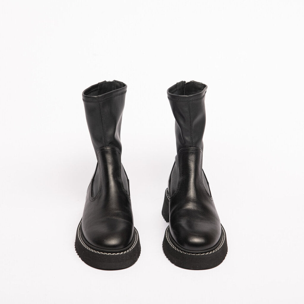 Labucq Black Leather Zip Up Combat Boots