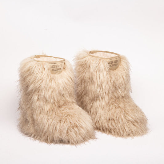 White/Tan Tall Moon Boot Faux Fur