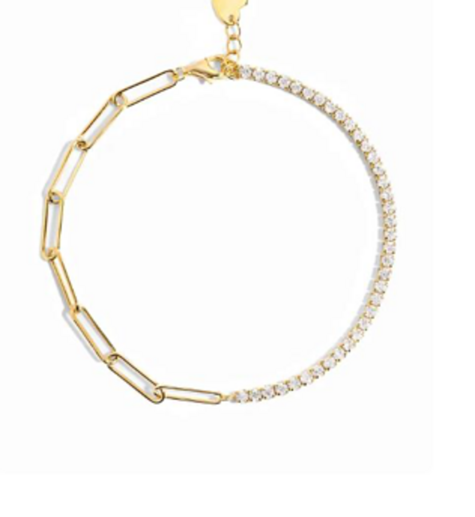 TENNIS AND PAPERCLIP BRACELET YG 6.75'