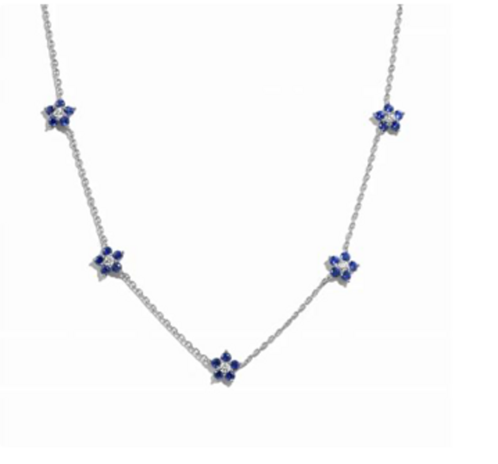 Blue DIAMOND FLOWER NECKLACE WG