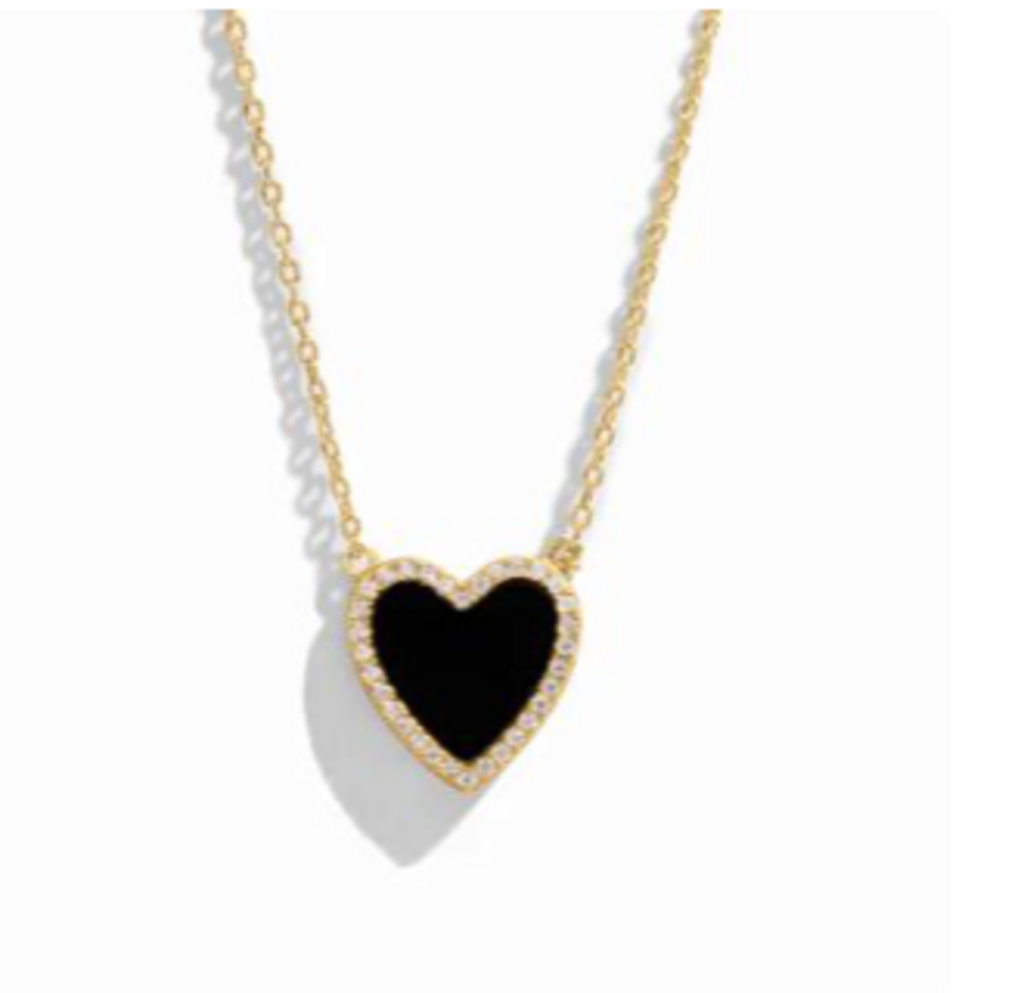 BLACK ONYX HEART NECKLACE YG 16'