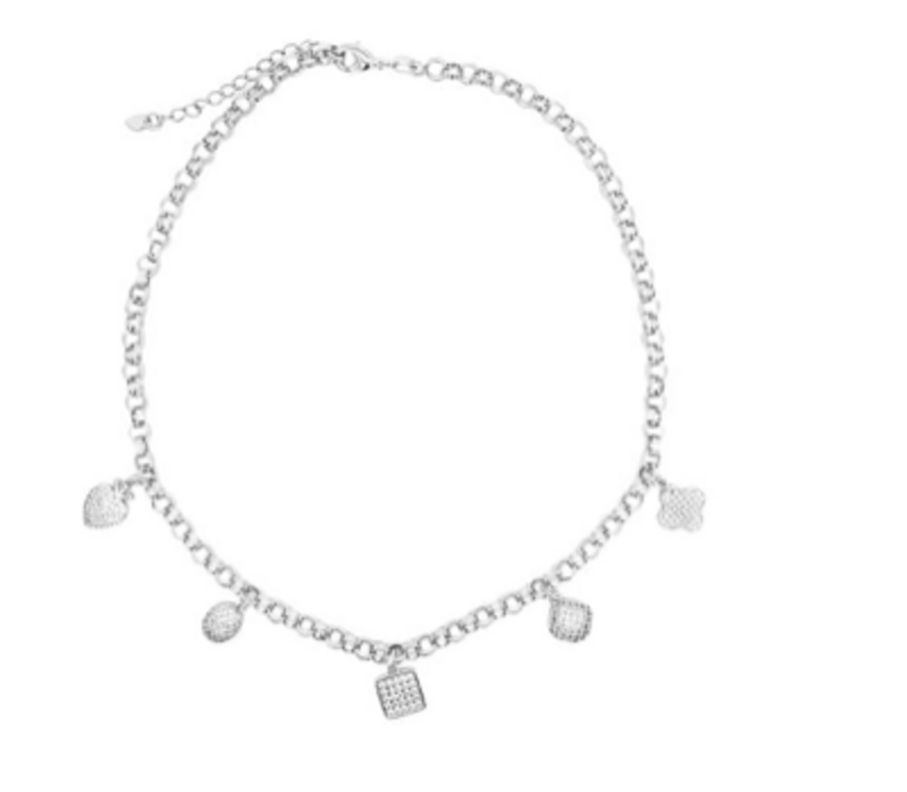 Cable Link Chain Shapes Cz Charm Necklace WG