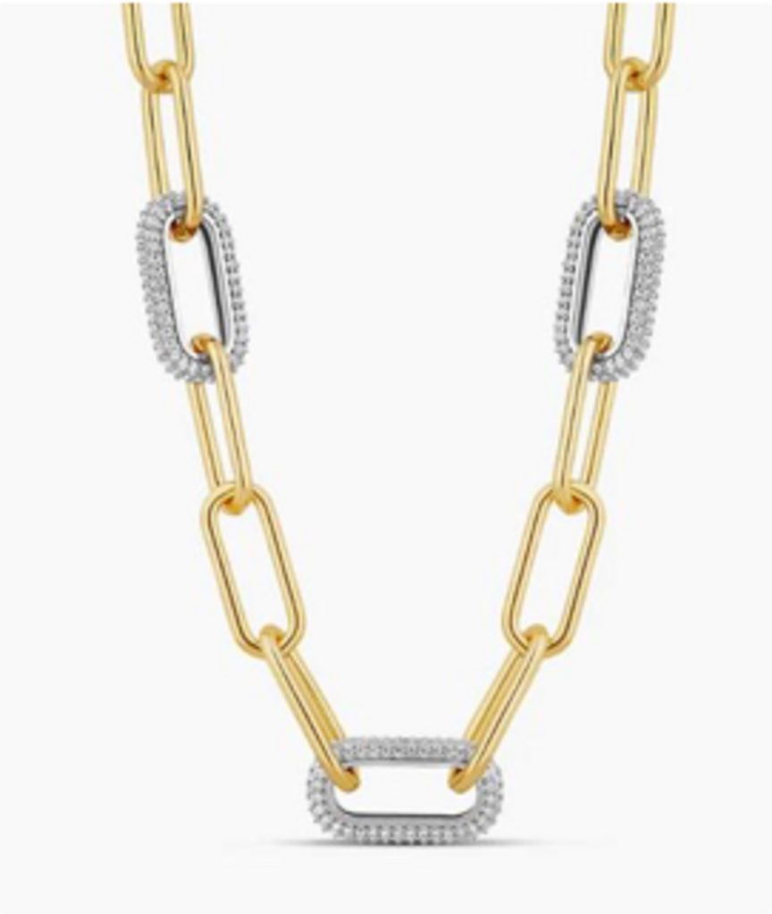 PAVE LINK PAPERCLIP NECKLACE YG