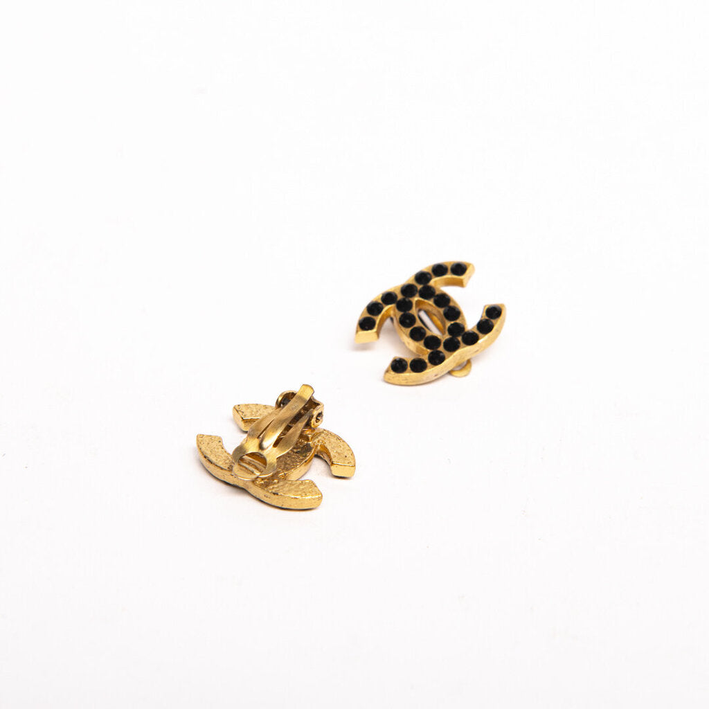 Chanel Black & Gold Embellished Icon Series Clip Earrings (2001)