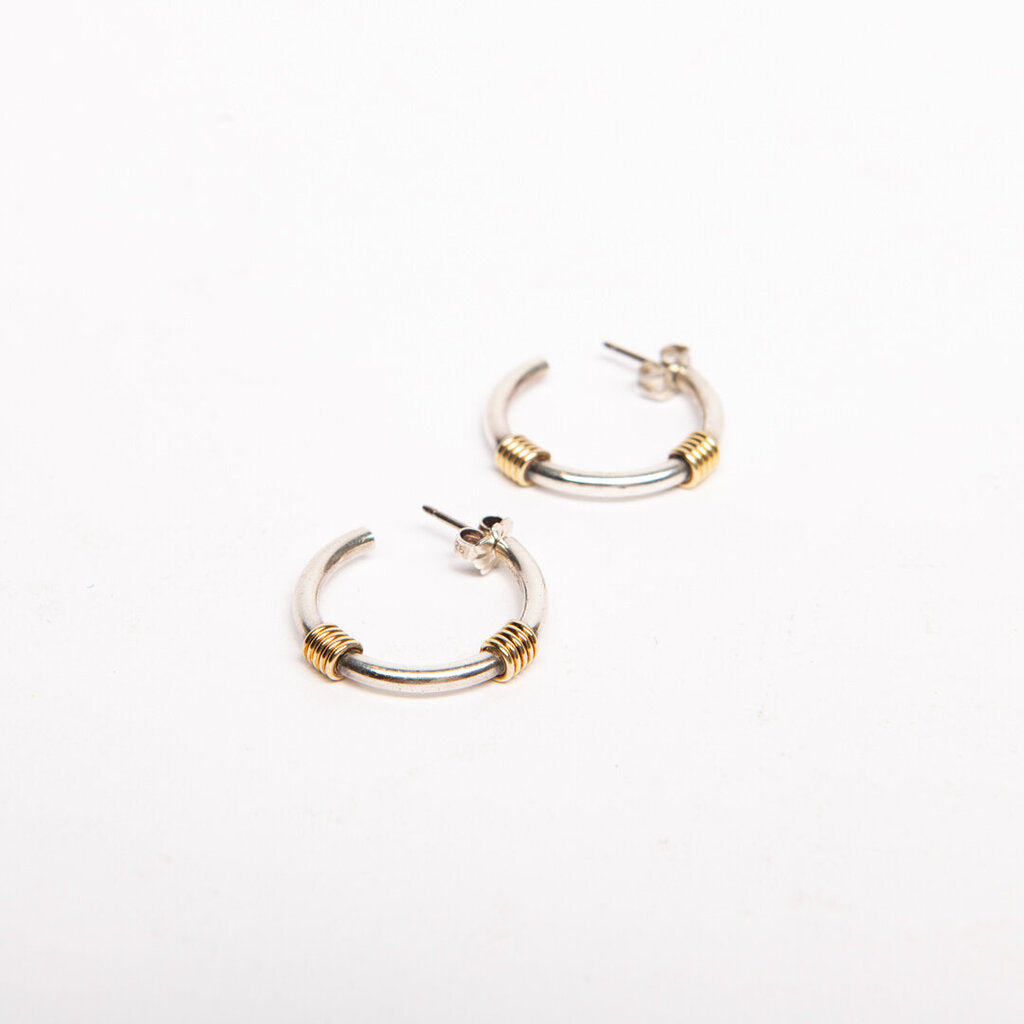 Tiffany & Co. 18k Yellow Gold + Sterling Silver Open Hoop Earrings