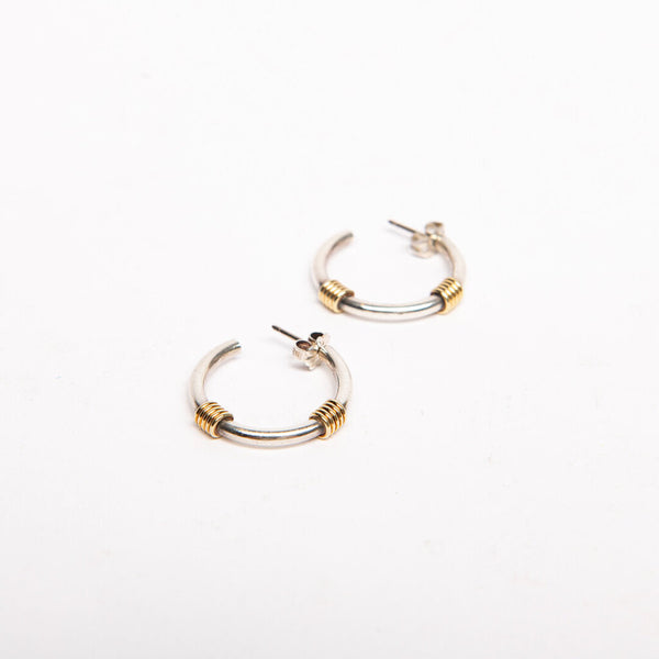 Tiffany & Co. 18k Yellow Gold + Sterling Silver Open Hoop Earrings