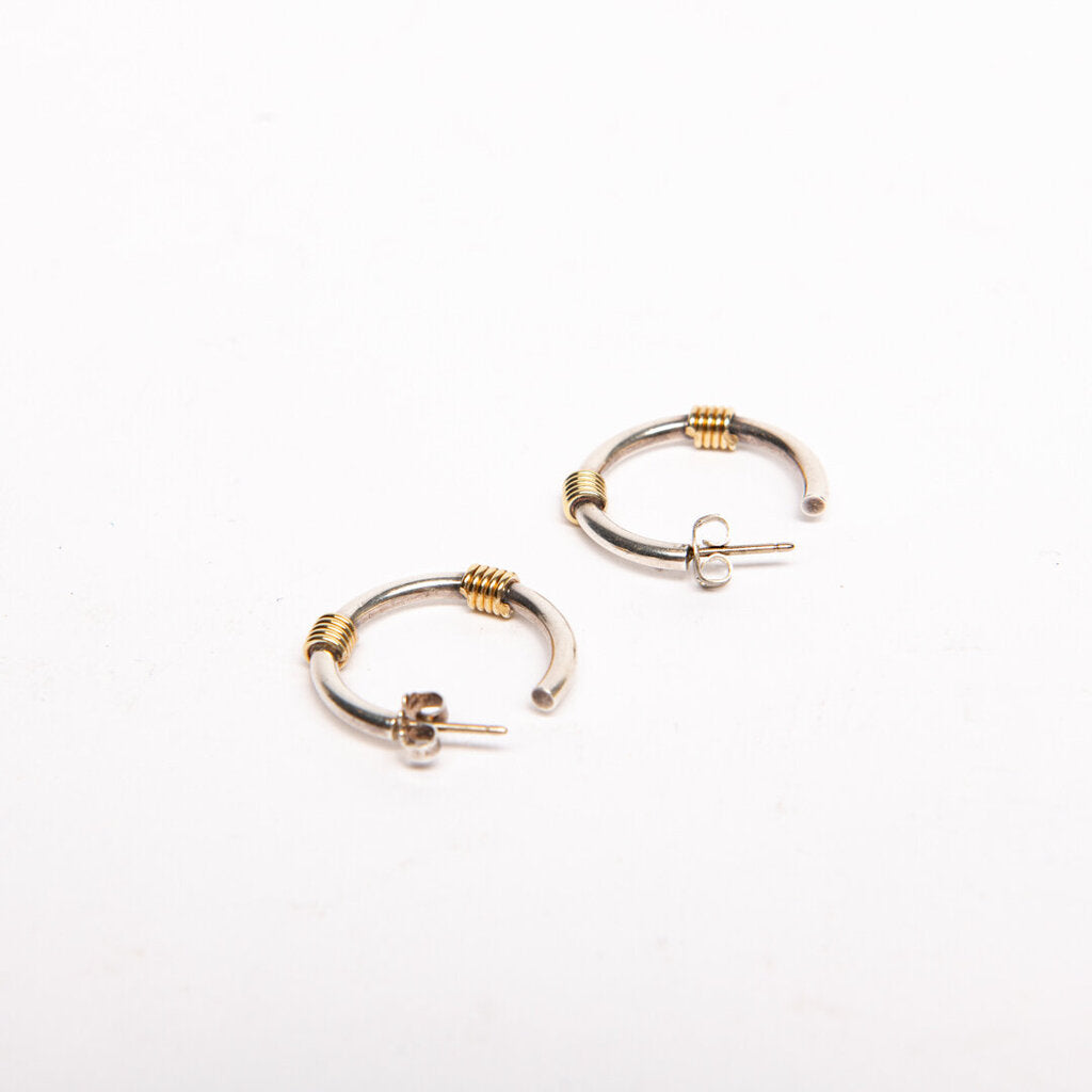 Tiffany & Co. 18k Yellow Gold + Sterling Silver Open Hoop Earrings