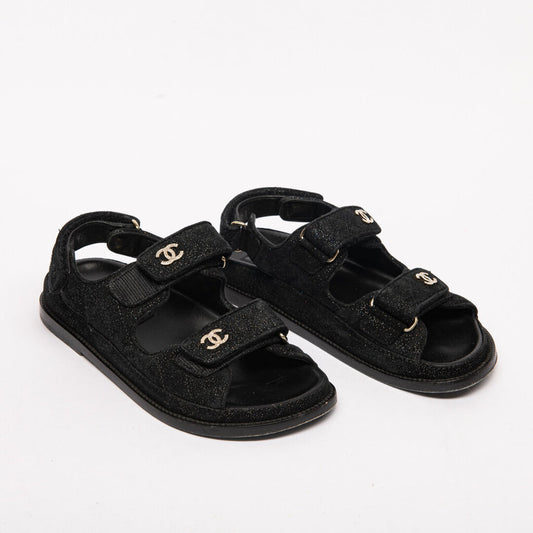 Chanel Black Sparkle Dad Sandal