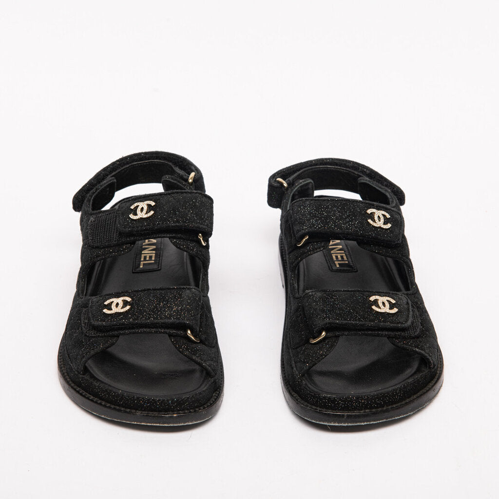 Chanel Black Sparkle Dad Sandal