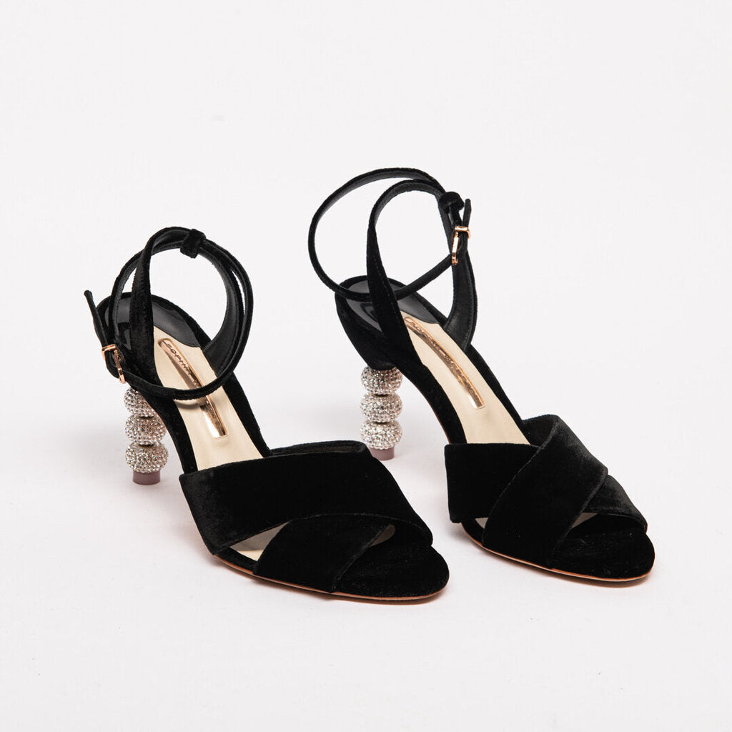 Sophia Webster Black Velvet Crystal Heel Sandal