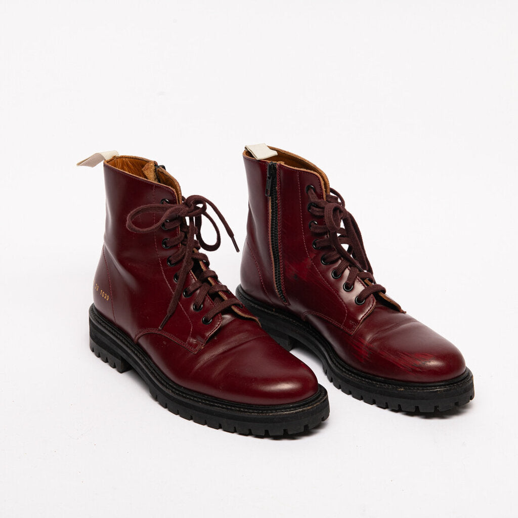 Woman By Common Projects Red Leather Combat Boots