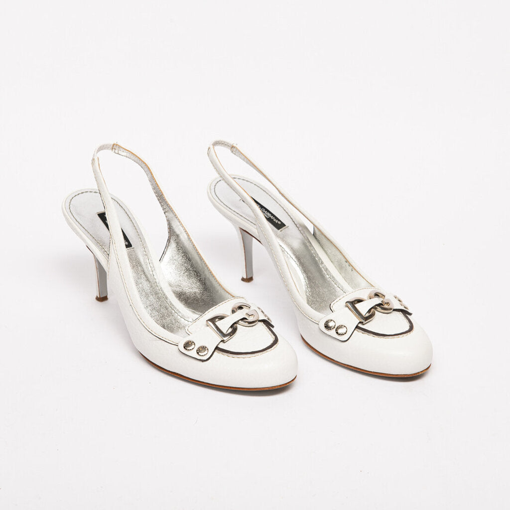 Dolce & Gabbana White Leather Slingback Pumps