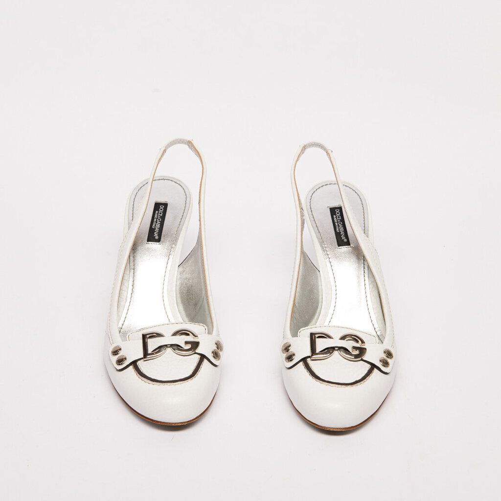Dolce & Gabbana White Leather Slingback Pumps