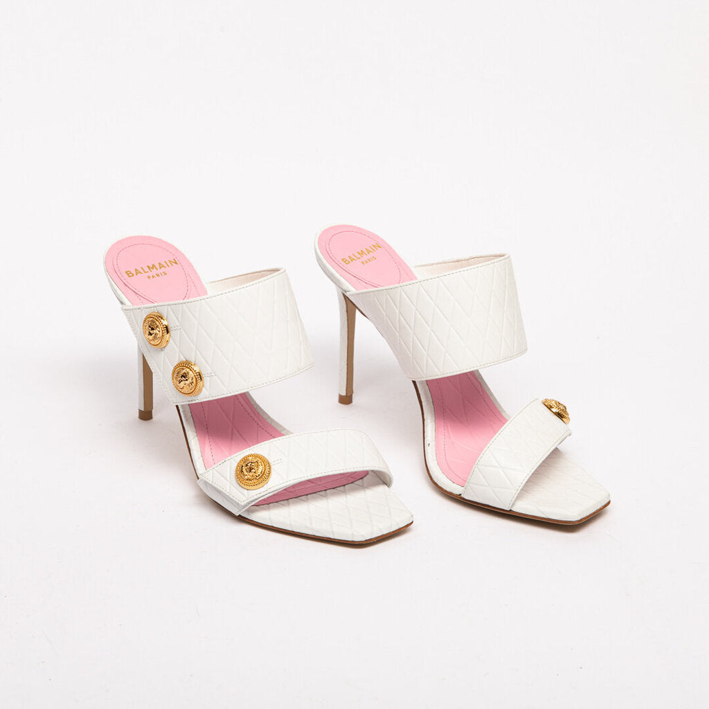 Balmain White Quilted Leather Eva Mules