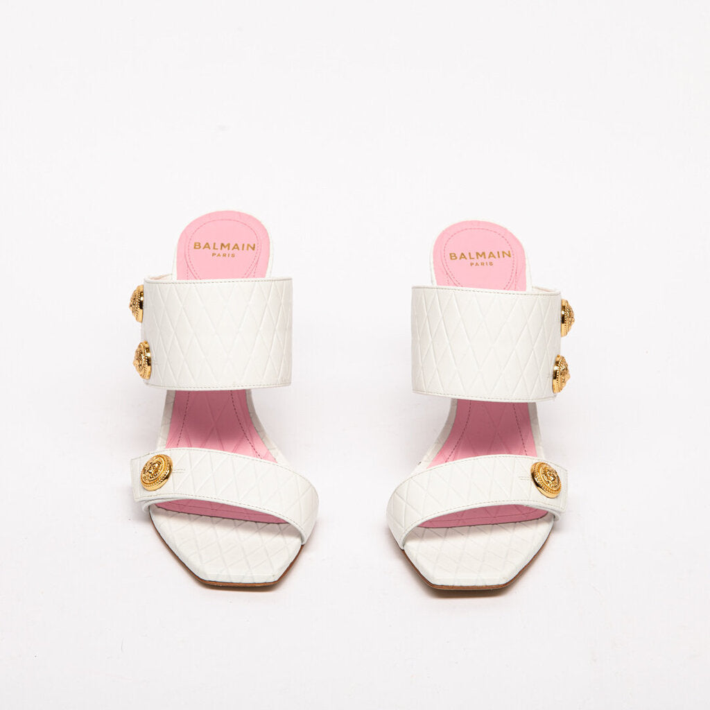 Balmain White Quilted Leather Eva Mules