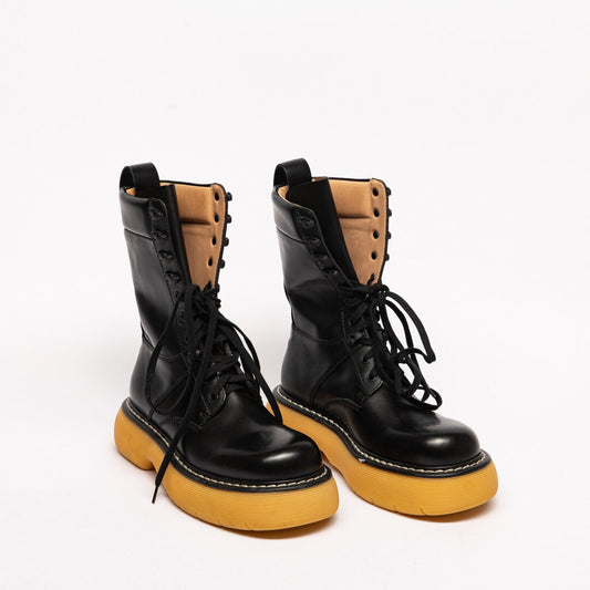 Bottega Veneta Black Leather Gum Sole Combat Boots