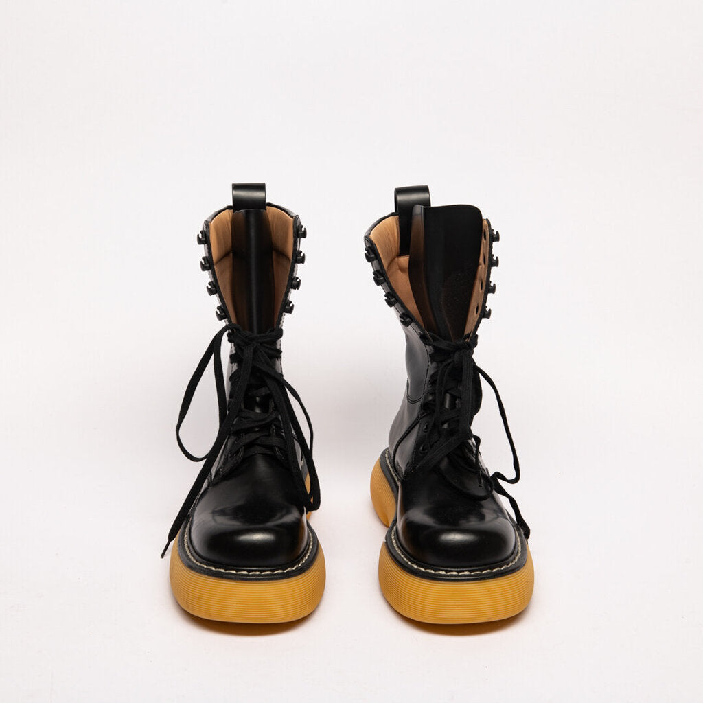 Bottega Veneta Black Leather Gum Sole Combat Boots