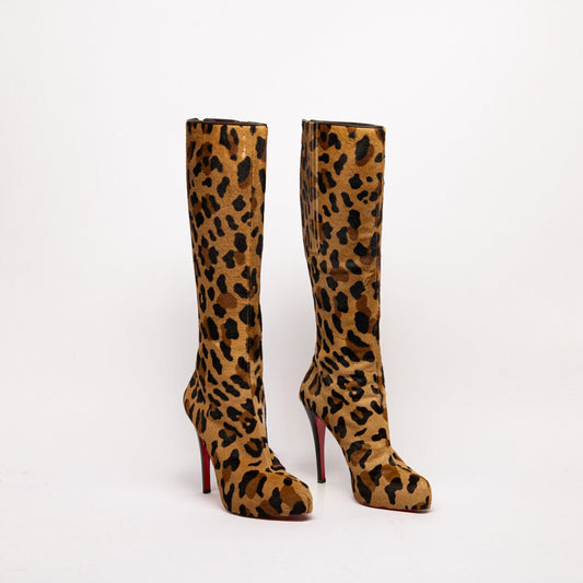 Christian Louboutin Leopard Print Ponyhair Heeled Boots