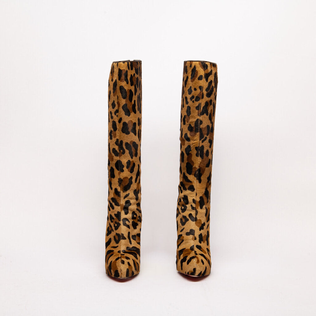 Christian Louboutin Leopard Print Ponyhair Heeled Boots