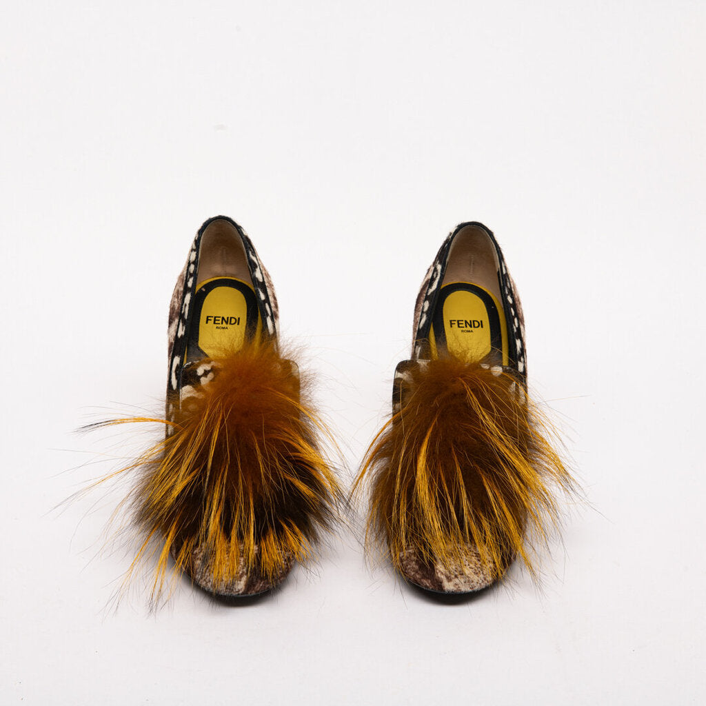 Fendi Pony Hair Fox Fur Yellow Block Heel