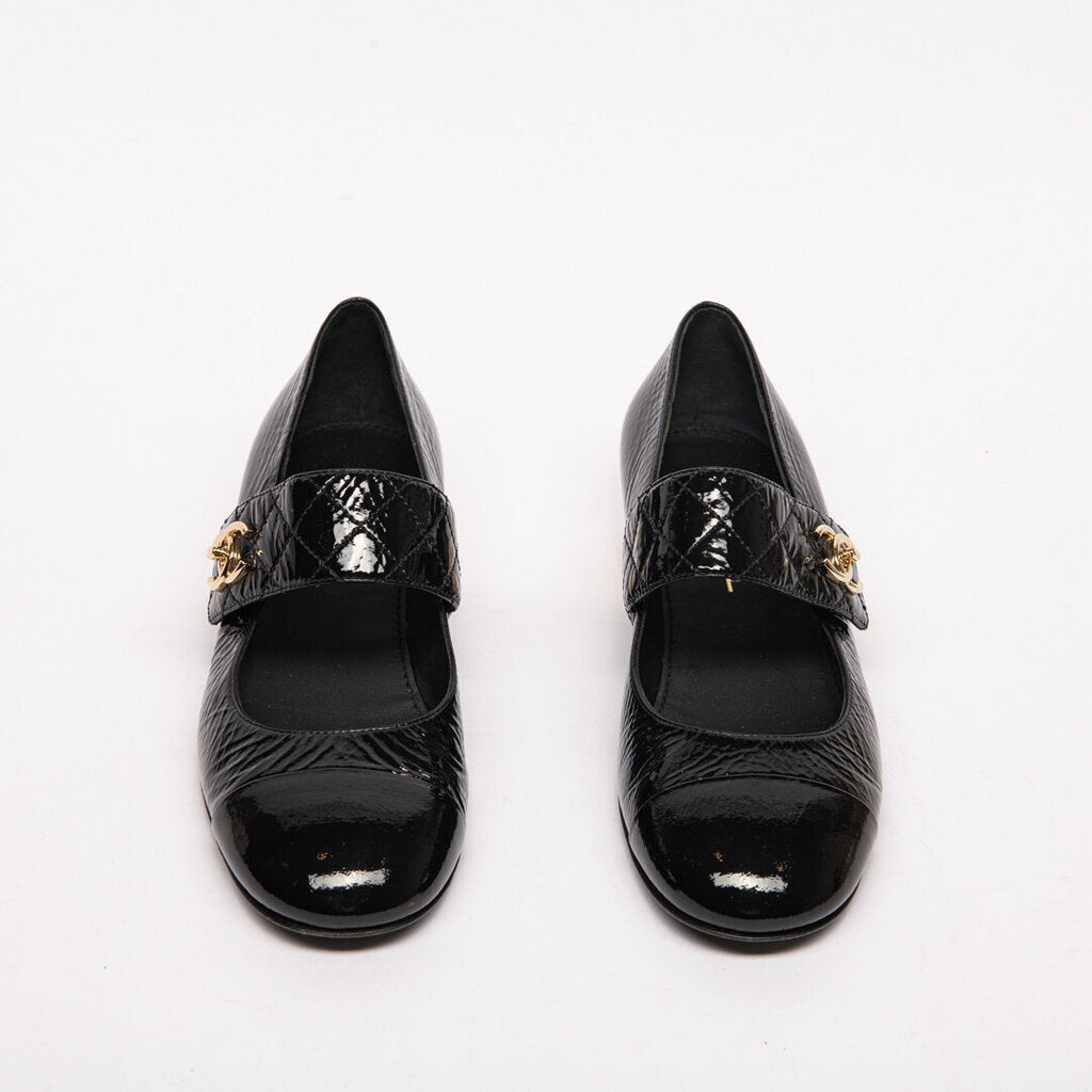 Chanel Black Patent Leather Quilted Mary Jane