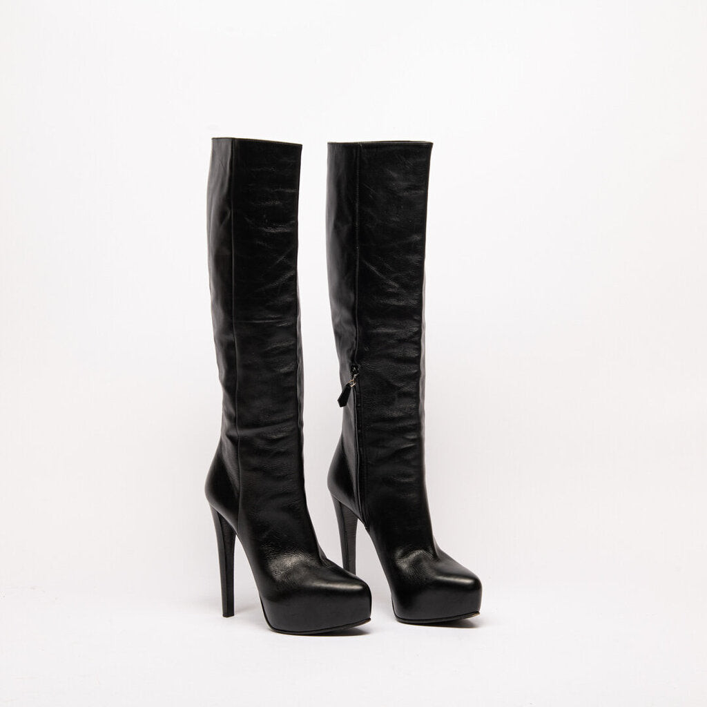 Prada Black Leather Heeled Boots