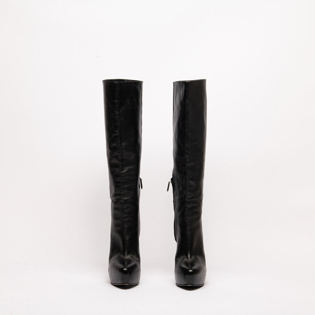 Prada Black Leather Heeled Boots