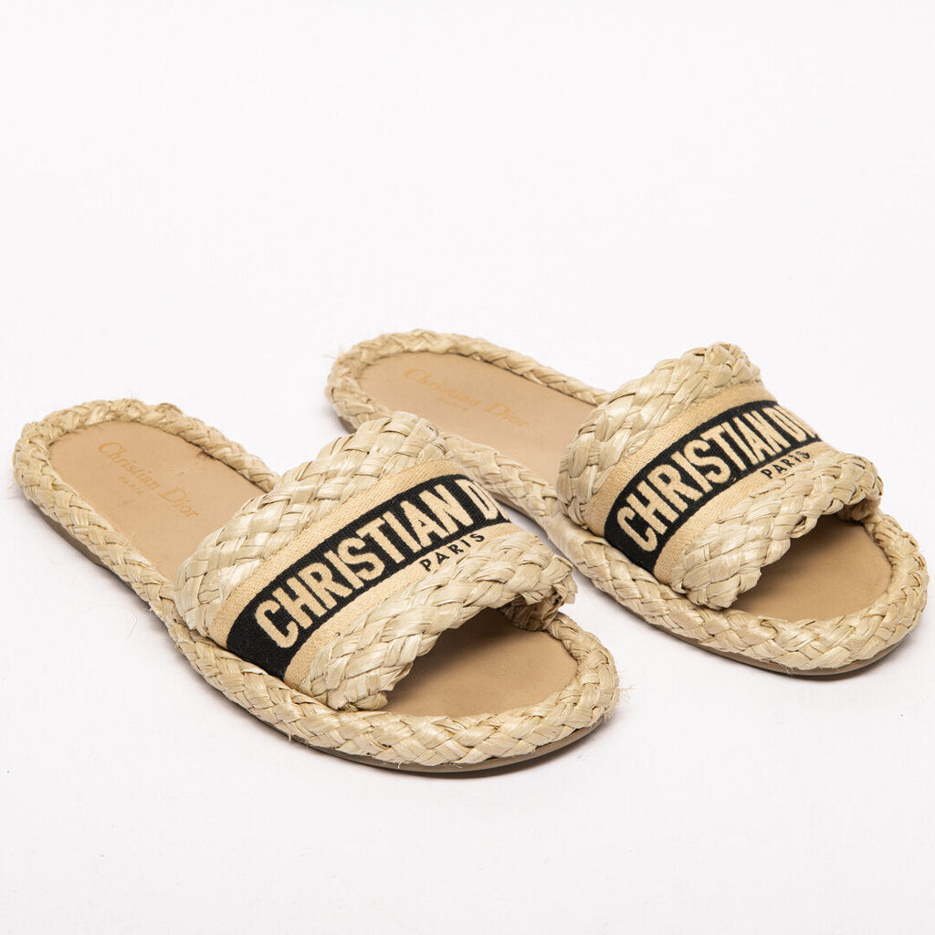 Christian Dior Raffia Logo Mules