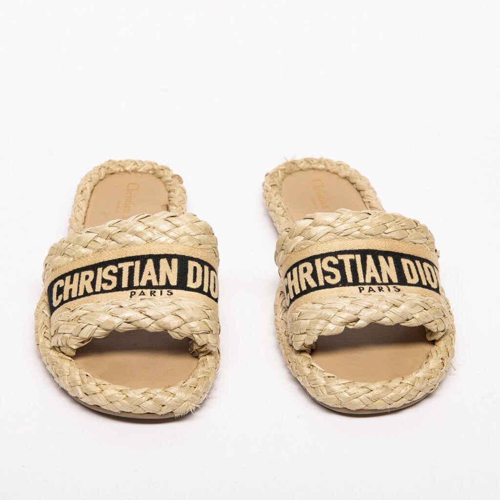 Christian Dior Raffia Logo Mules
