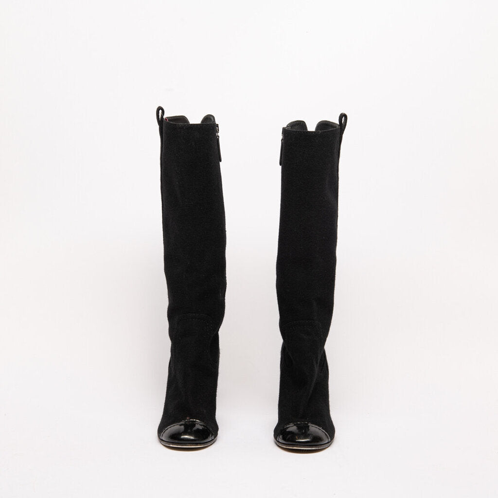 Chanel Black Felt Cap Toe Boots