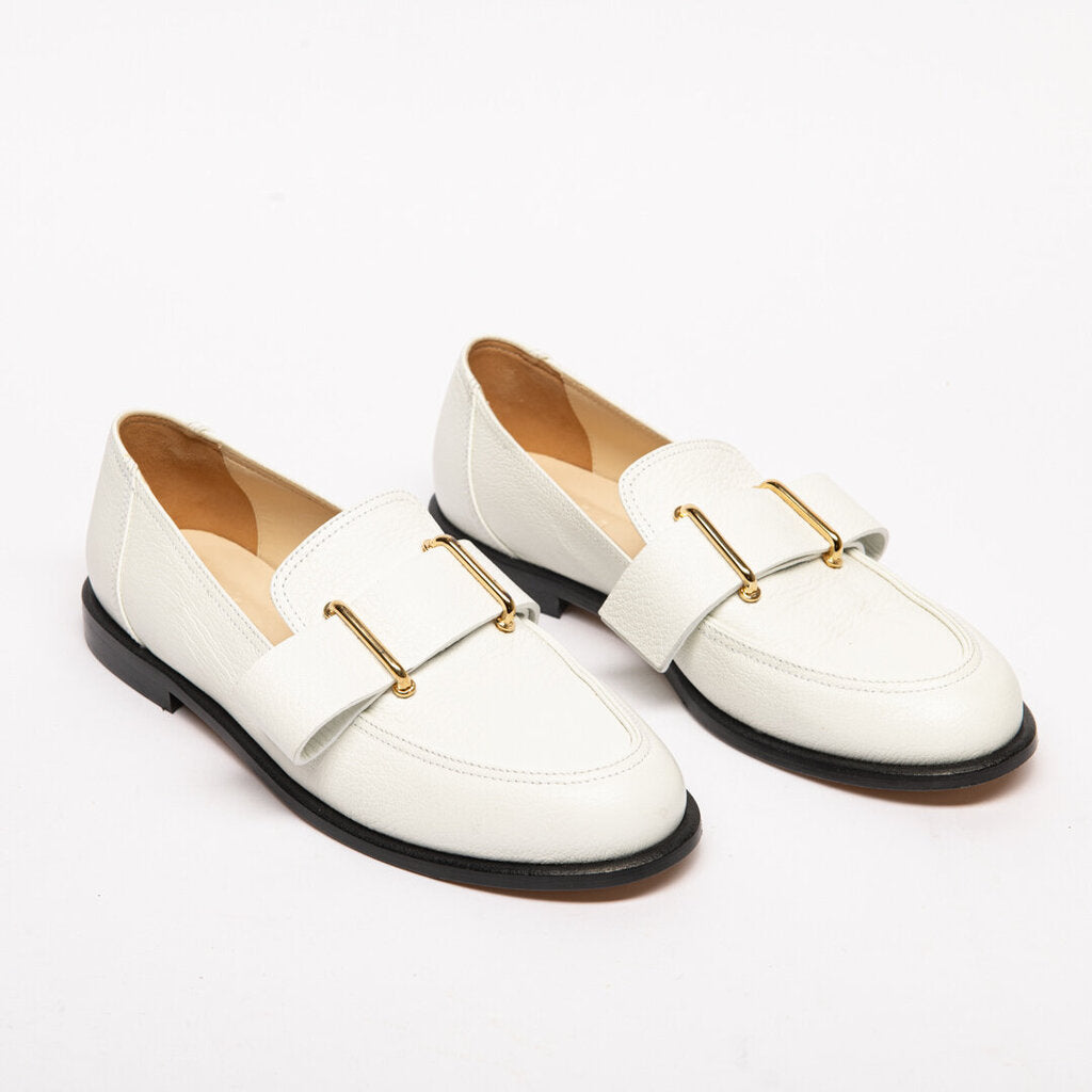 Tibi White Leather Gold Loafer