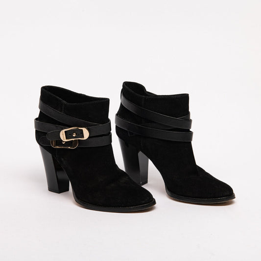 Jimmy Choo Black Suede Buckle-Detail Heeled Booties