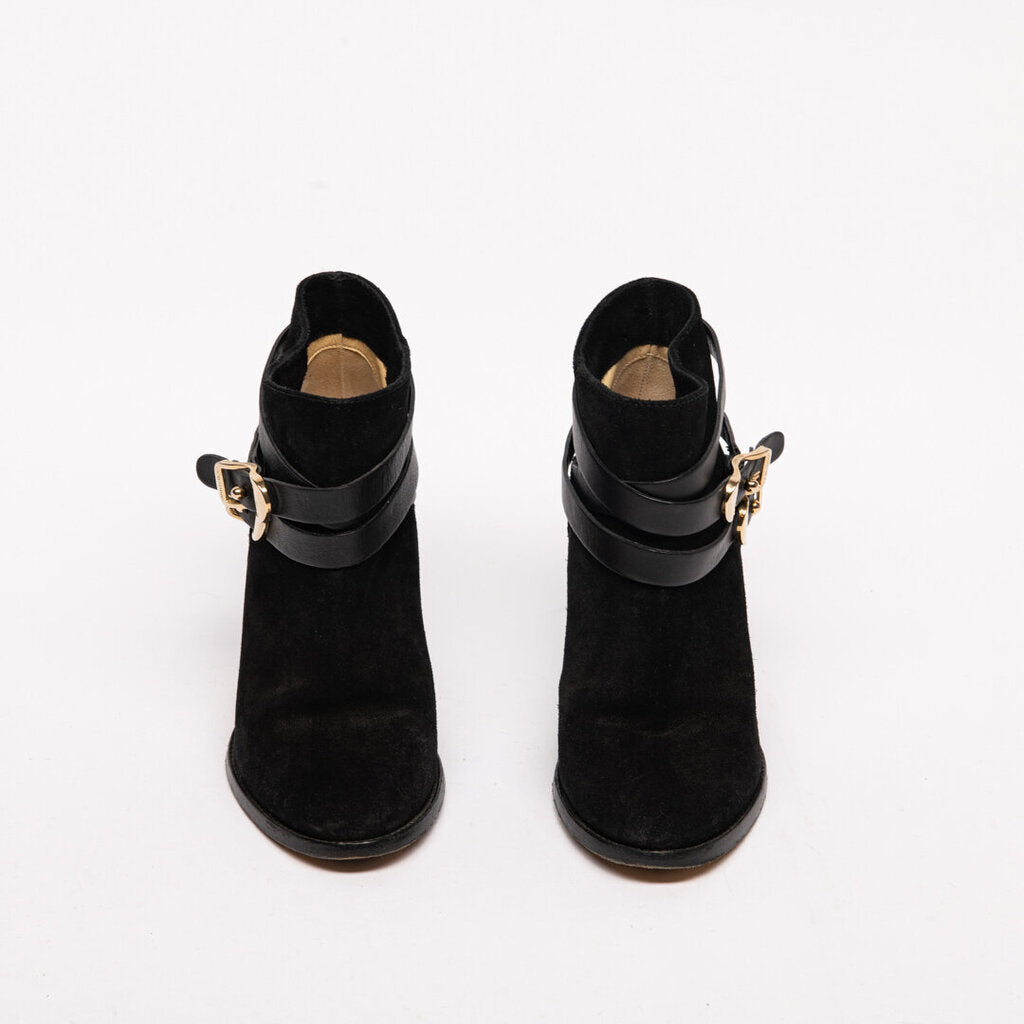 Jimmy Choo Black Suede Buckle-Detail Heeled Booties