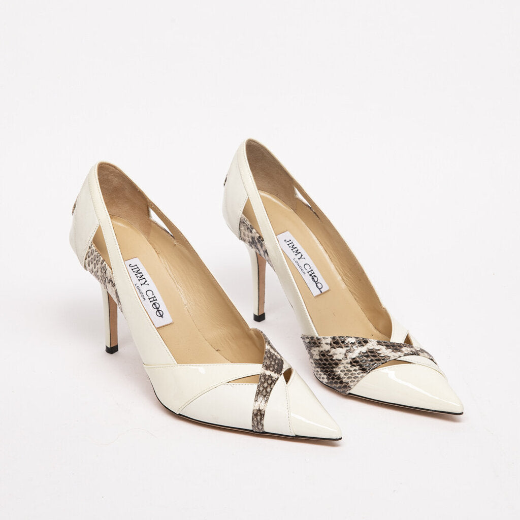 Jimmy Choo Cream Patent Leather Pump