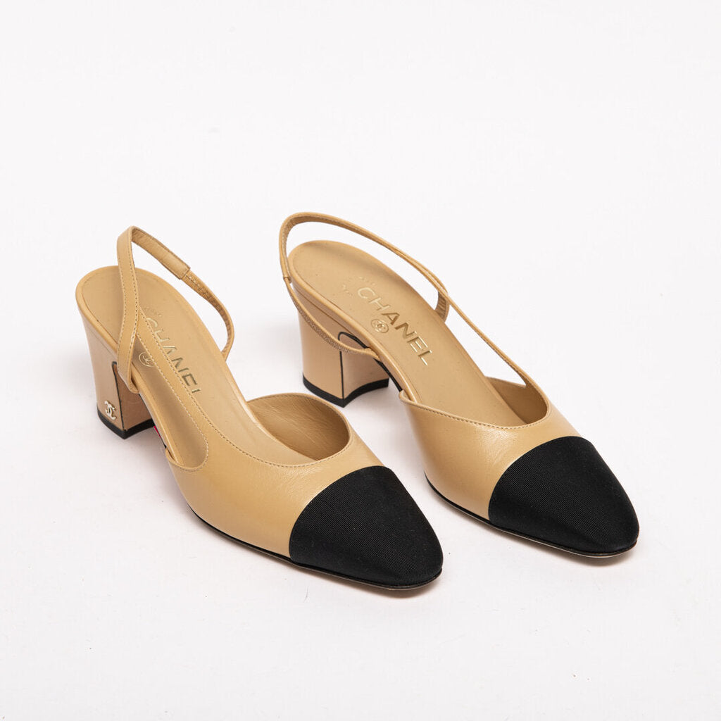 Chanel Nude Cap Toe Slingback