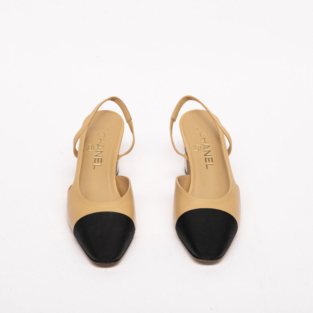 Chanel Nude Cap Toe Slingback