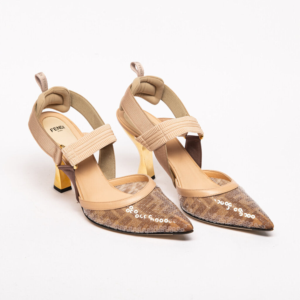 Fendi Nude Sequin Slingback Heel