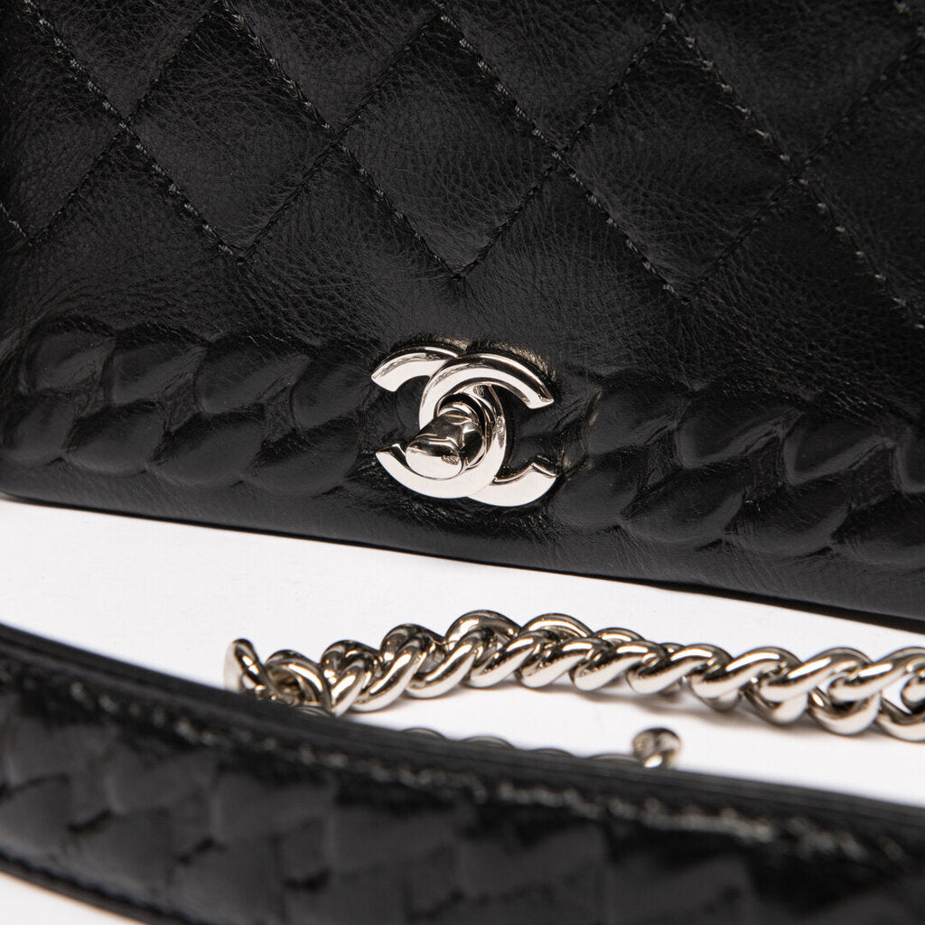 Chanel Black and Silver Chain Shoulder Bag Calfskin