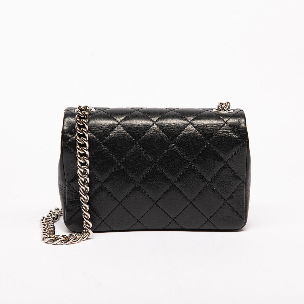 Chanel Black and Silver Chain Shoulder Bag Calfskin